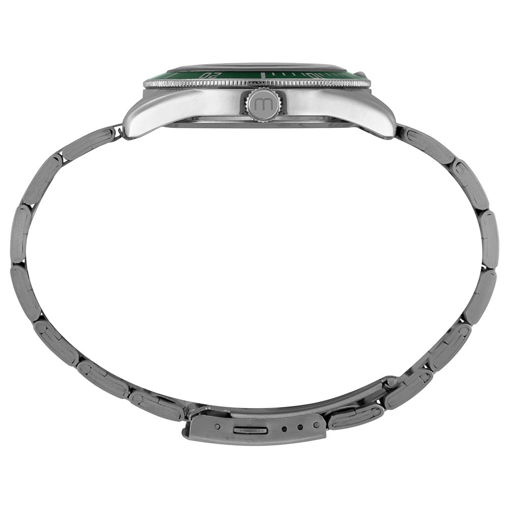 Relógio Masculino Verde Aço com Vidro Dome Prata/Verde 2
