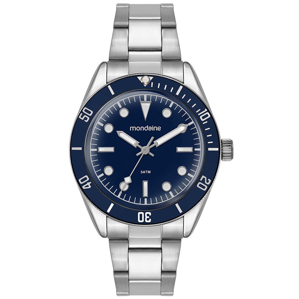 Relógio Masculino Azul Aço com Vidro Dome