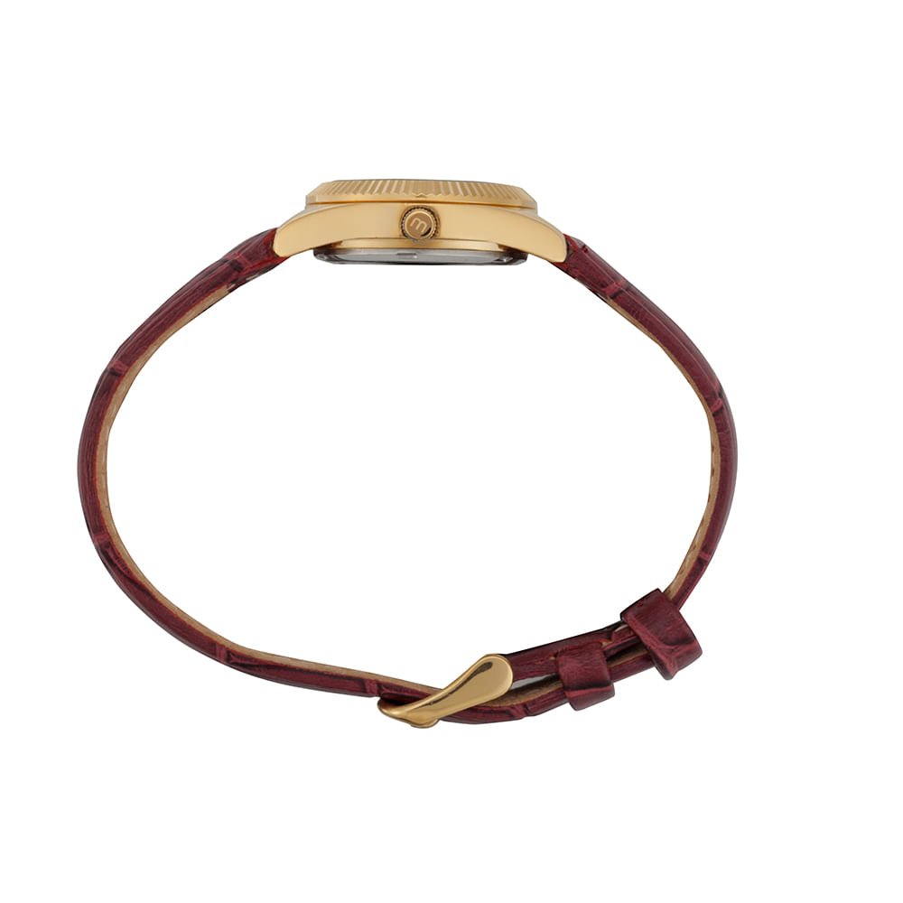 Relógio Feminino Vermelho com Couro e Cristais Dourado/Vermelho 2