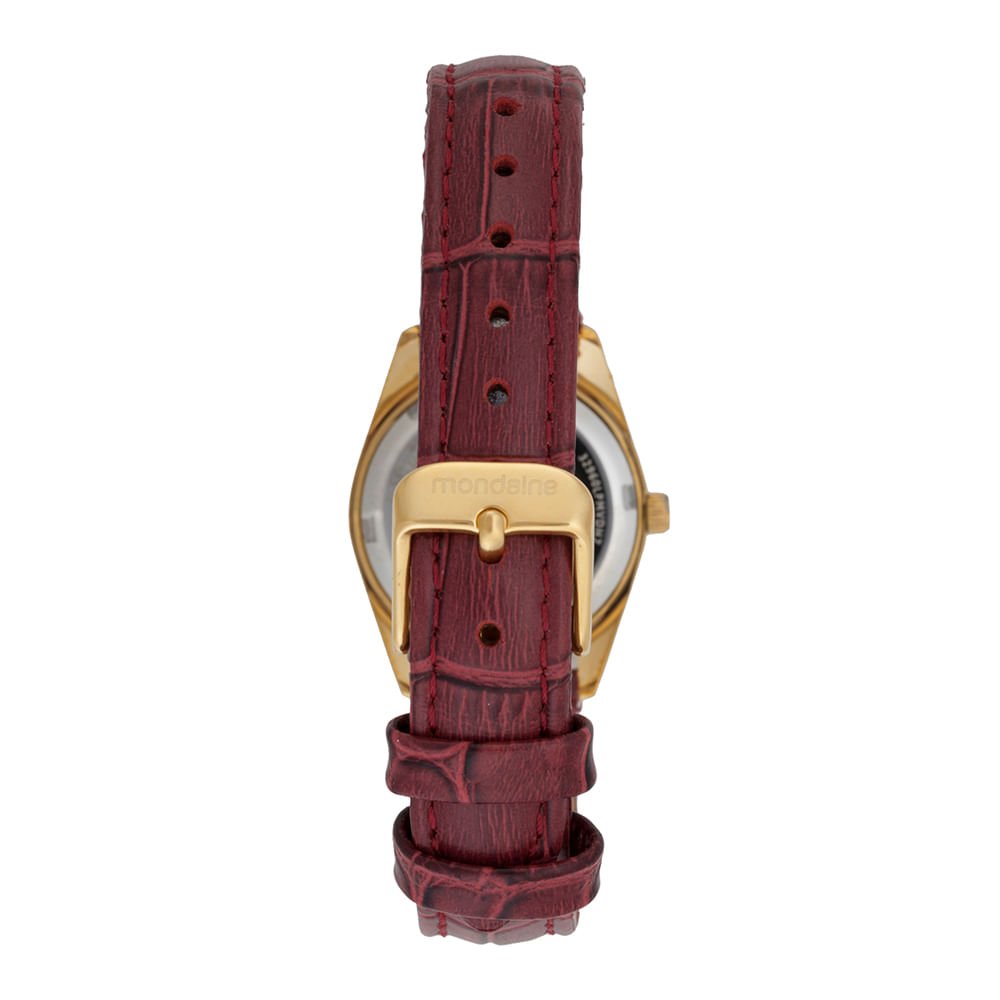 Relógio Feminino Vermelho com Couro e Cristais Dourado/Vermelho 3