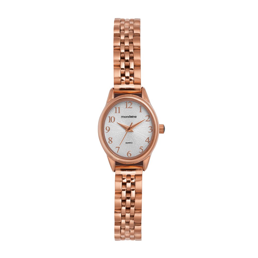 Relógio Feminino Oval Rosé Textura Metálica