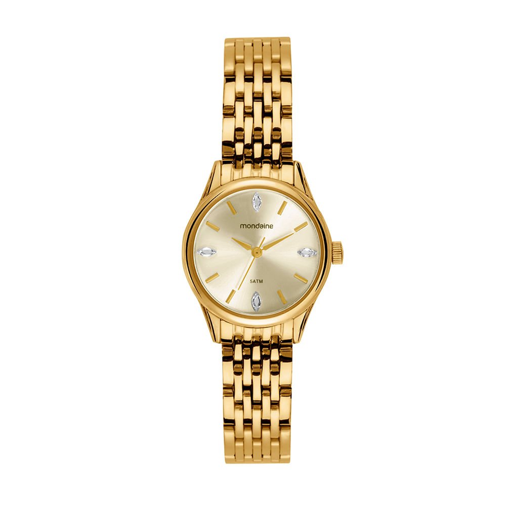 Relógio Feminino Dourado Cristais Baguete