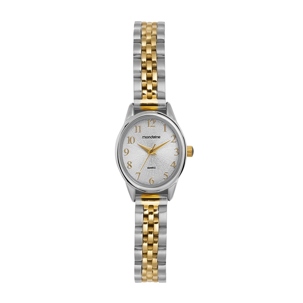 Relógio Feminino Oval Bicolor Textura Metálica