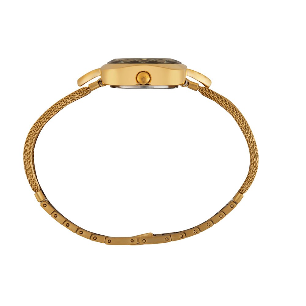 Relógio Feminino Quadrado Dourado Vidro Facetado Dourado 2