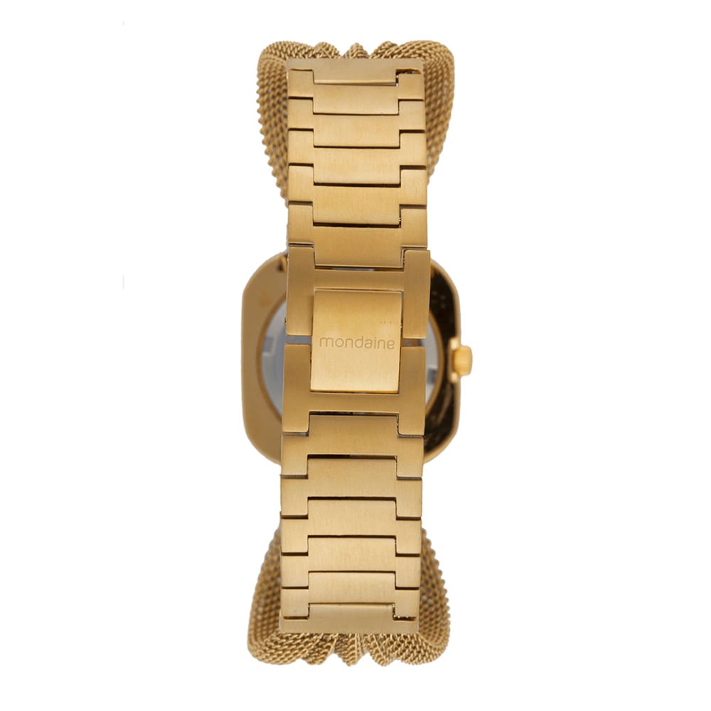 Relógio Feminino Quadrado Dourado Vidro Facetado Dourado 3