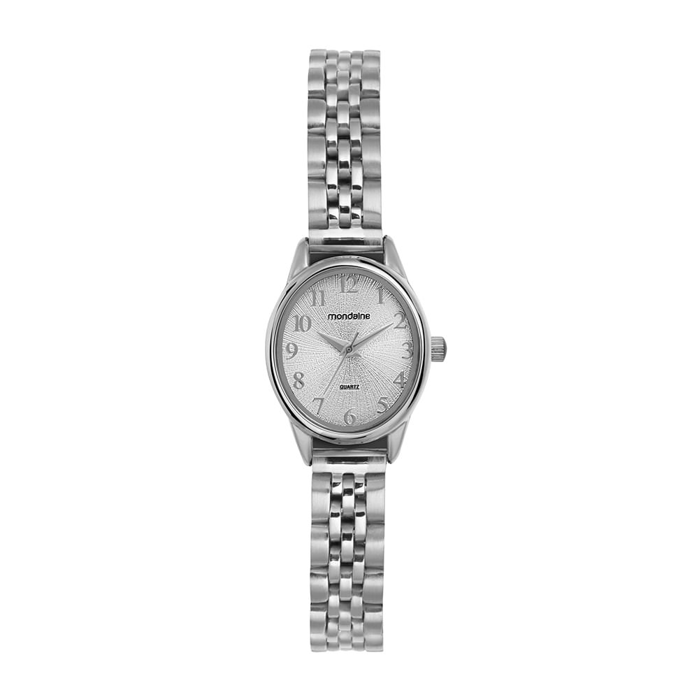 Relógio Feminino Oval Prata Textura Metálica