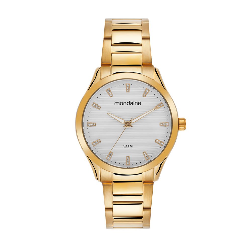 Kit Relógio Feminino Dourado Colar e Brincos de Cristal Dourado 2