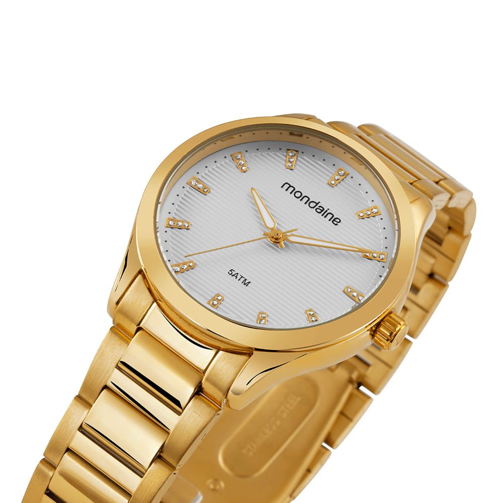 Kit Relógio Feminino Dourado Colar e Brincos de Cristal Dourado 3