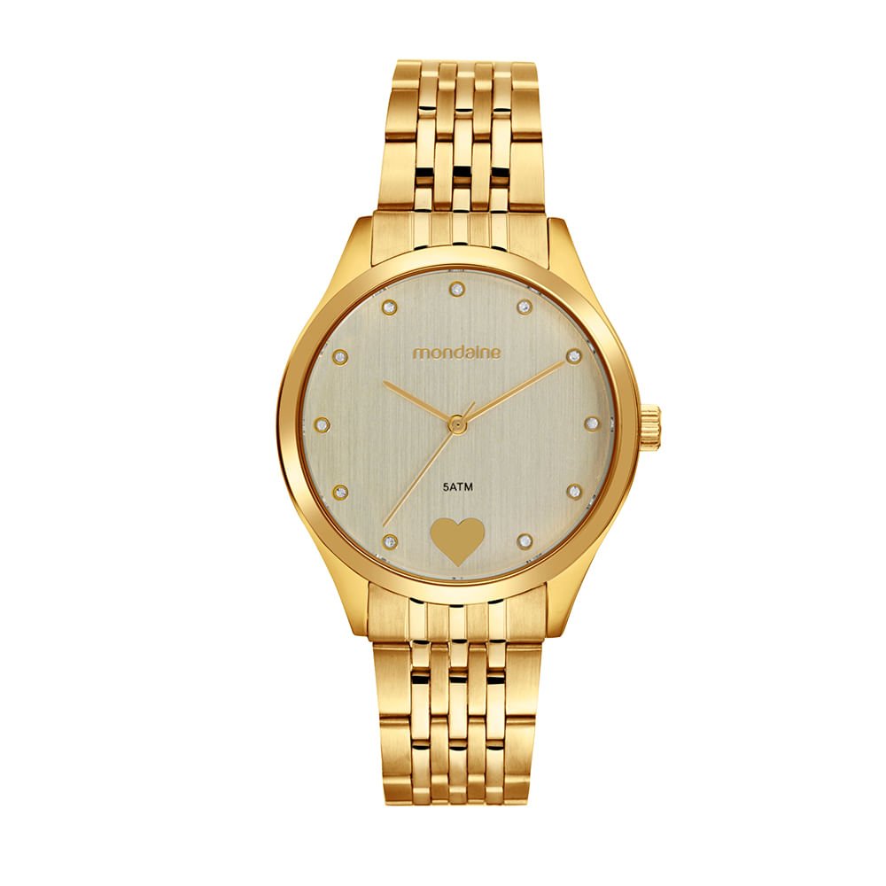 Kit Relógio Feminino Dourado Relicário de Coração Dourado 2