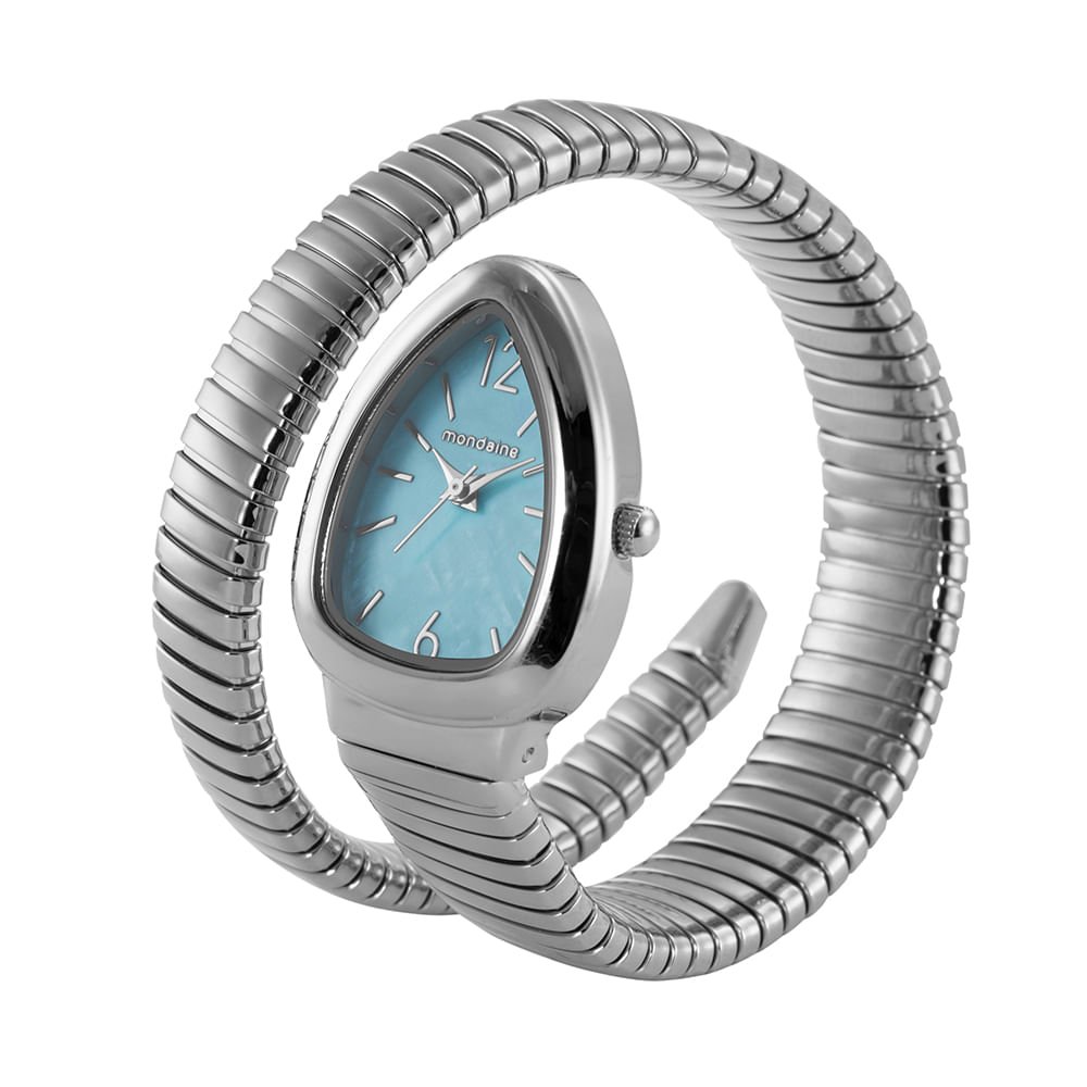 Relógio Feminino Serpens Azul Pulseira Dupla Prata 2