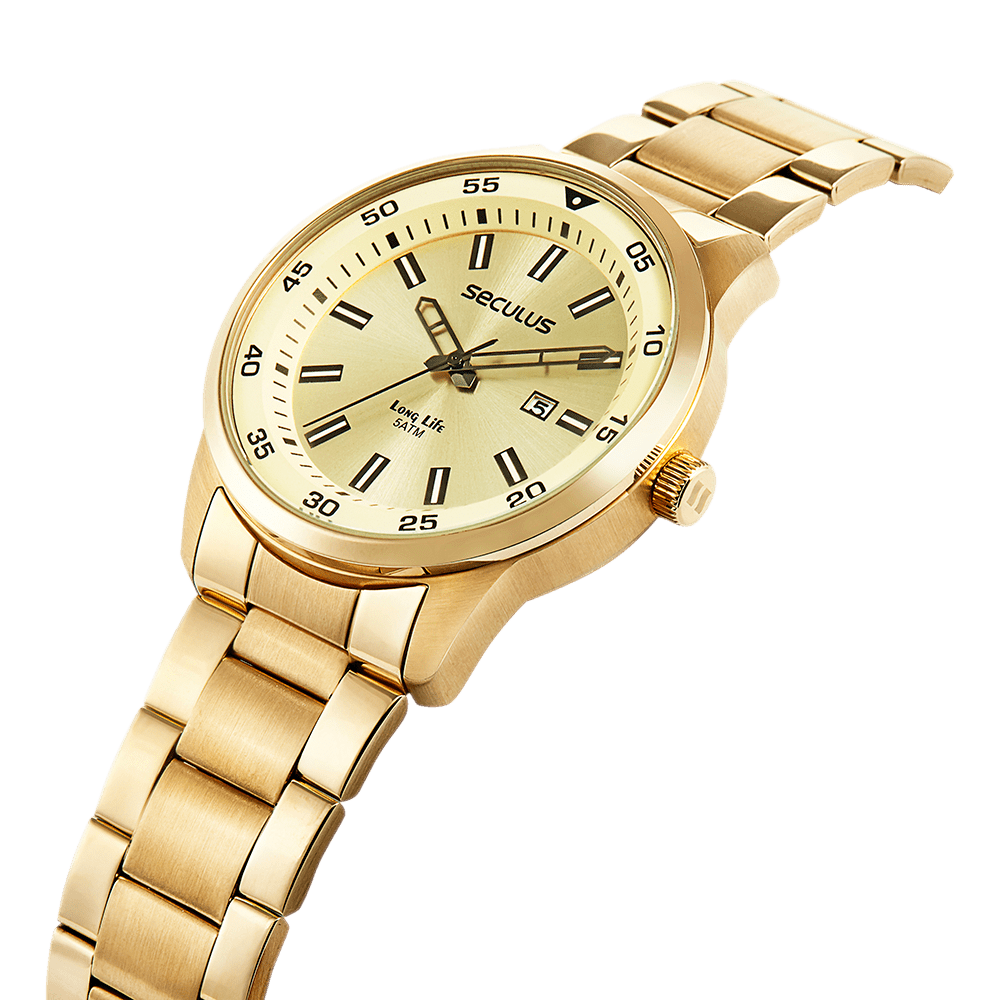 Relógio Masculino Casual Aço Dourado Dourado 3