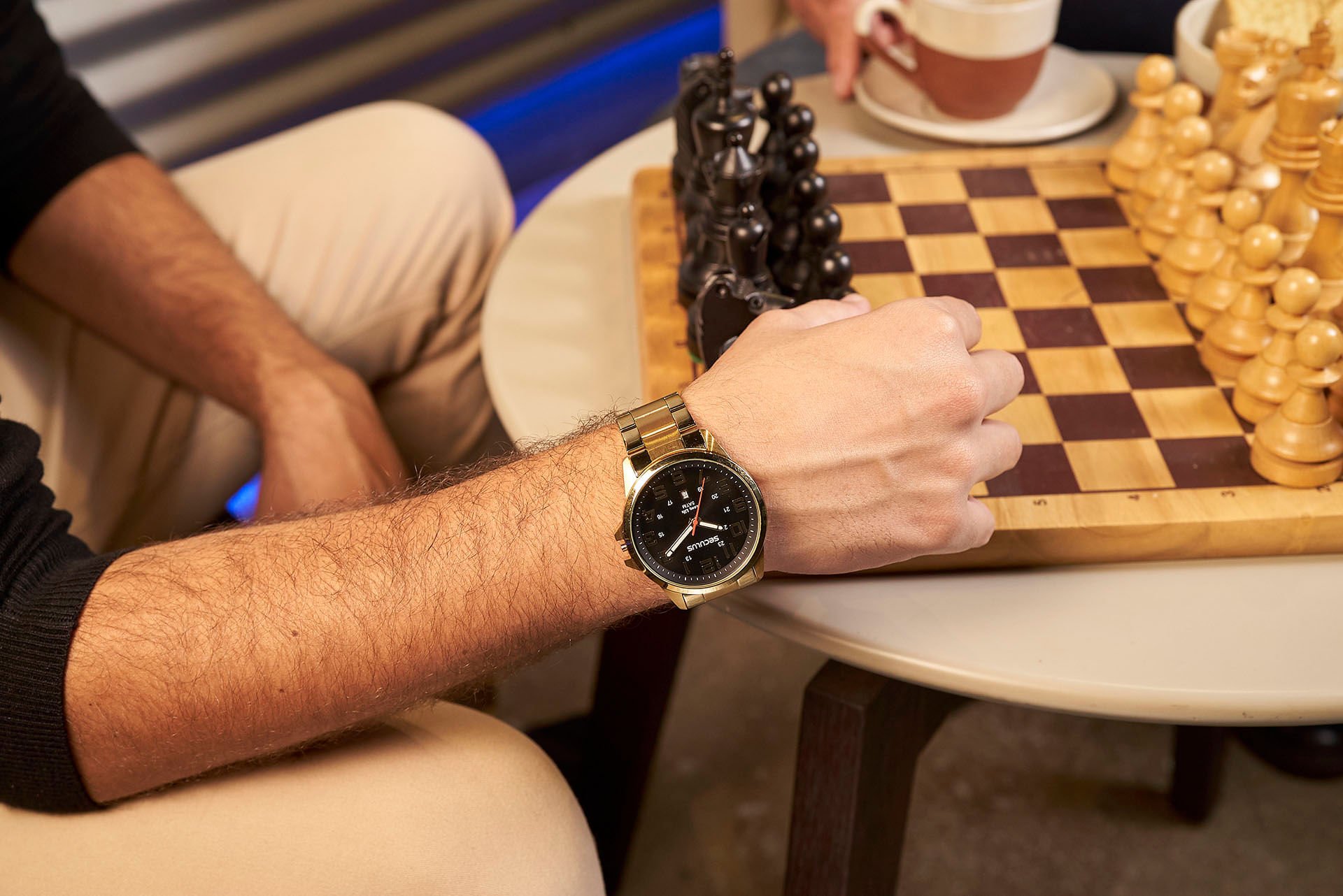 Relógio Masculino Aço Calendário Dourado Dourado 2