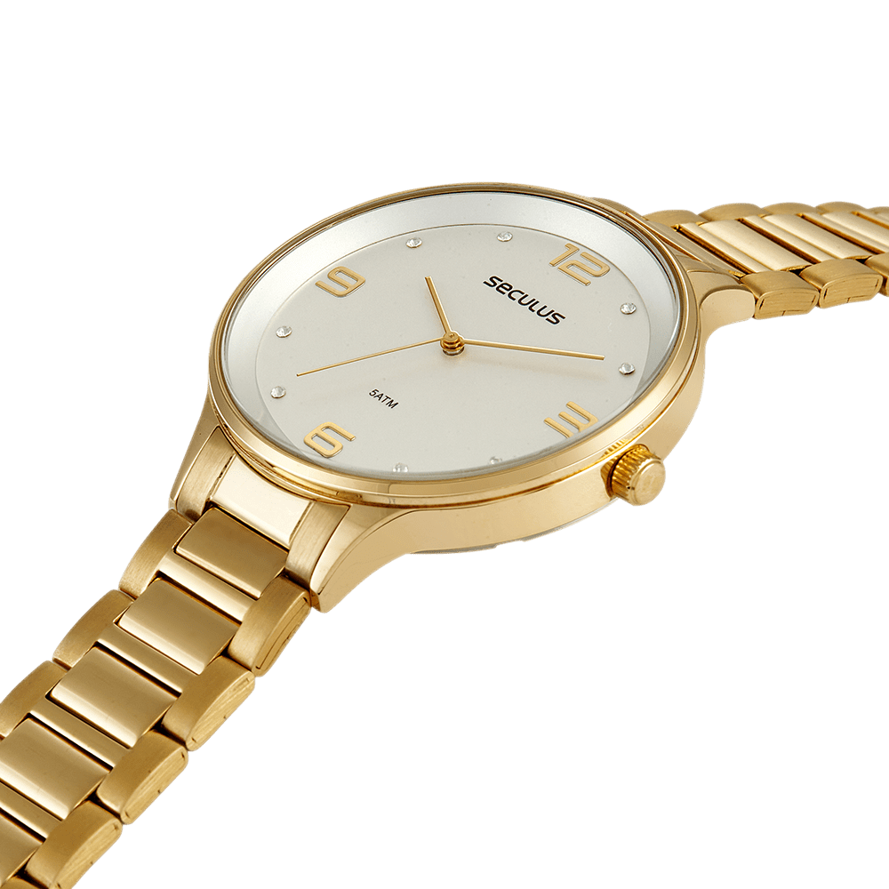 Relógio Feminino Cristais Vidro Abaulado Dourado Dourado 3