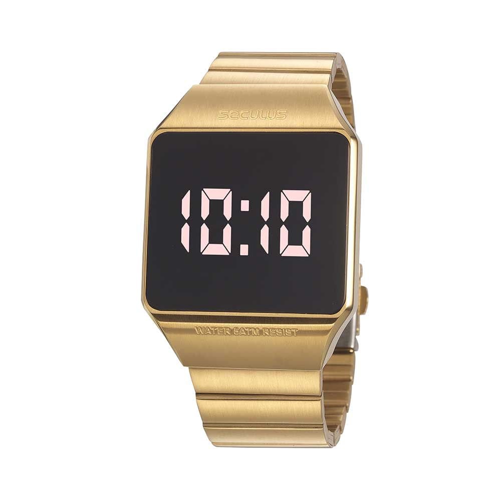 Relógio Masculino Quadrado Digital Aço Dourado