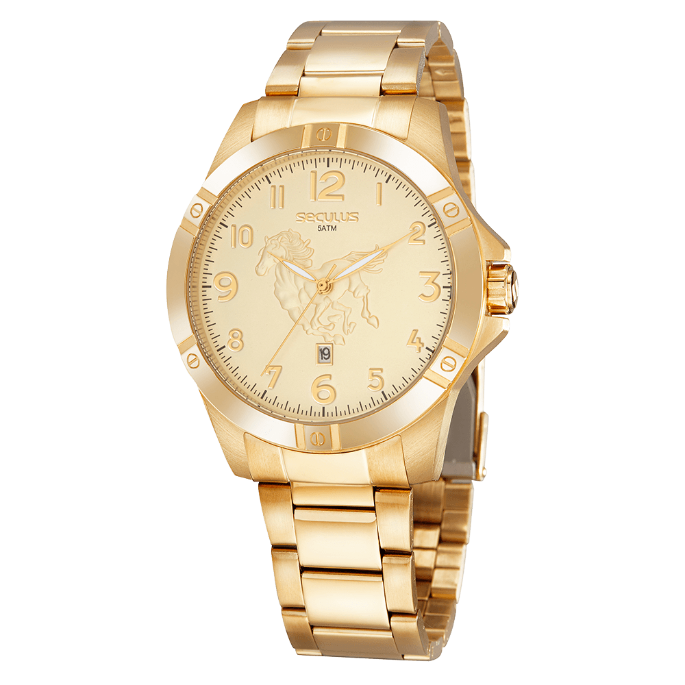 Relógio Masculino Country Casual Aço Dourado Dourado 1