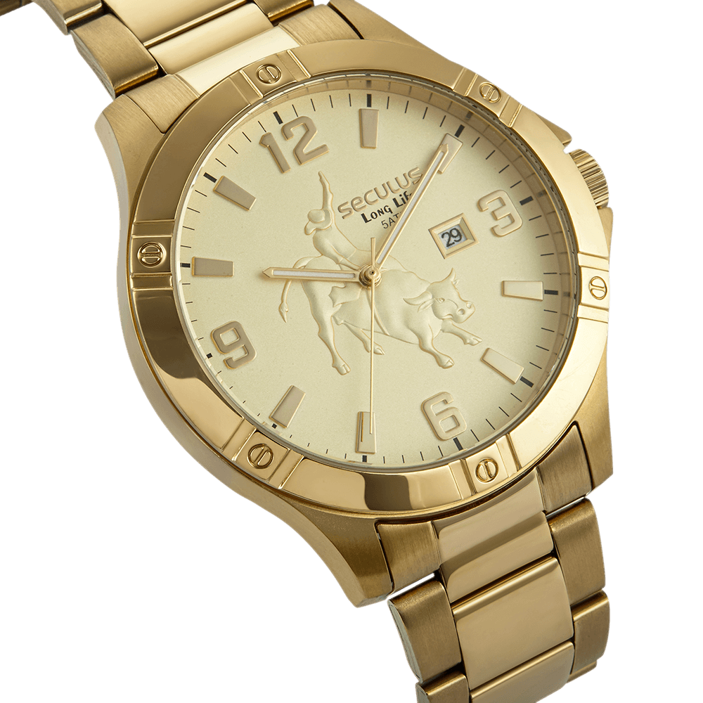 Relógio Masculino Country Aço Dourado Dourado 2