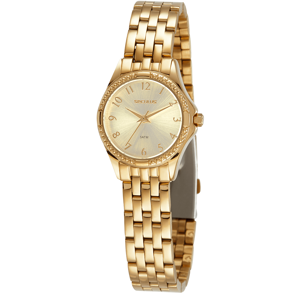 Relógio Feminino Clássico Cristais Dourado Dourado 1