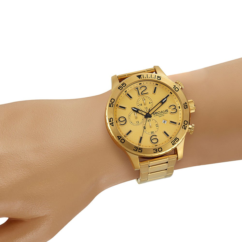 Relógio Masculino Cronógrafo Casual Dourado Dourado 3