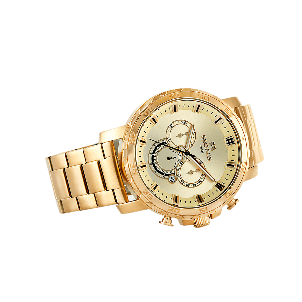 Relógio Masculino Cronógrafo Casual Dourado Dourado 3