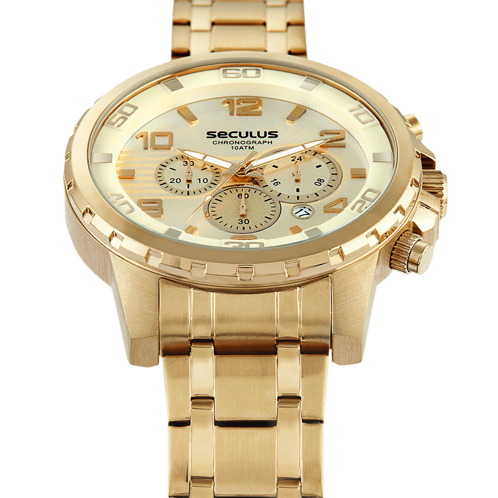 Relógio Masculino Cronógrafo Casual Dourado Dourado 3
