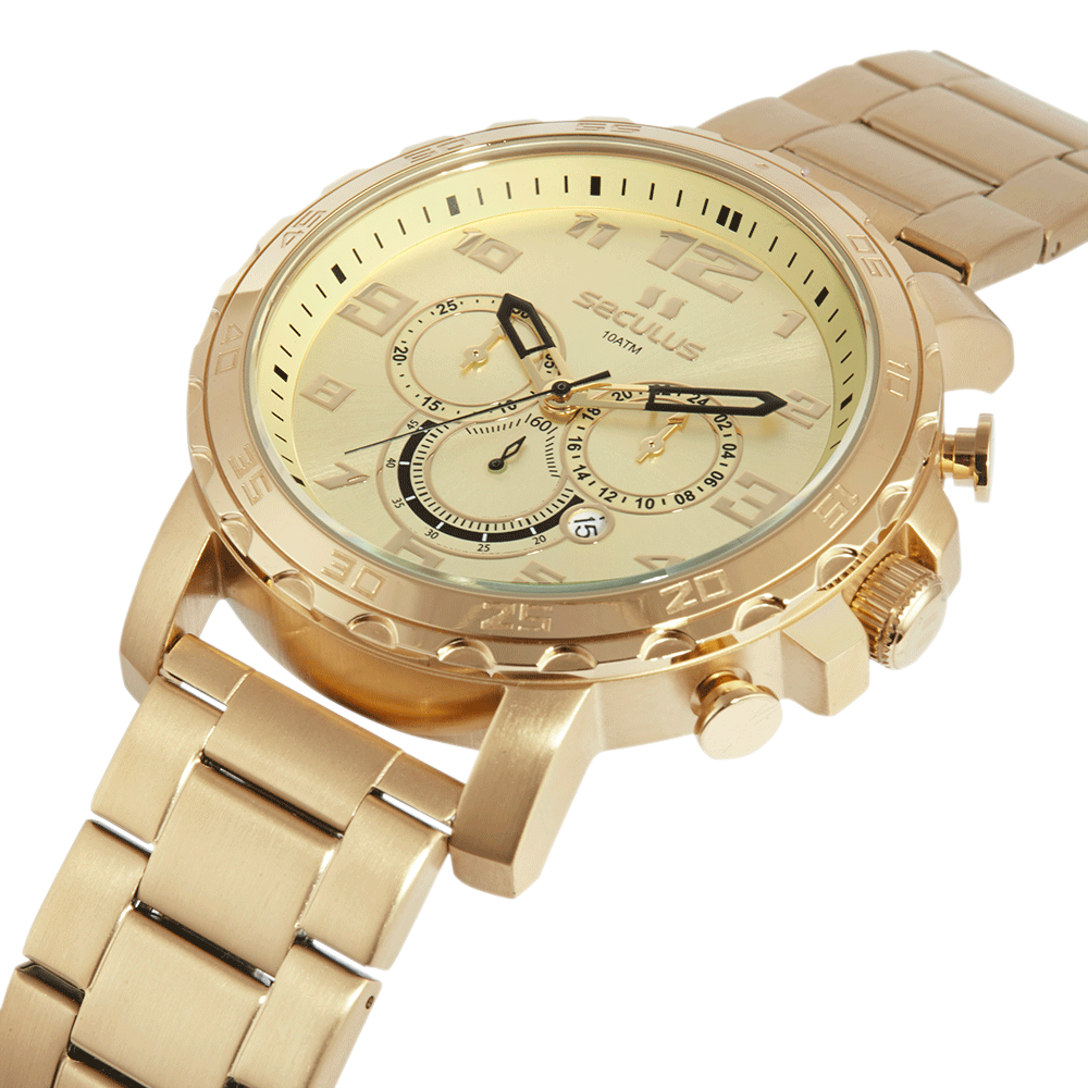 Relógio Masculino Cronógrafo Casual Dourado Dourado 3