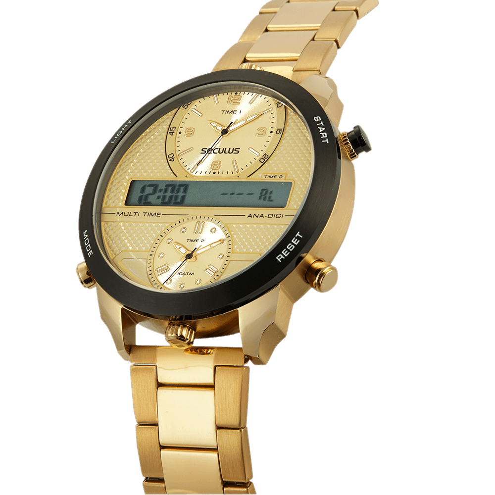 Relógio Masculino Multimáquina Dourado Dourado 3