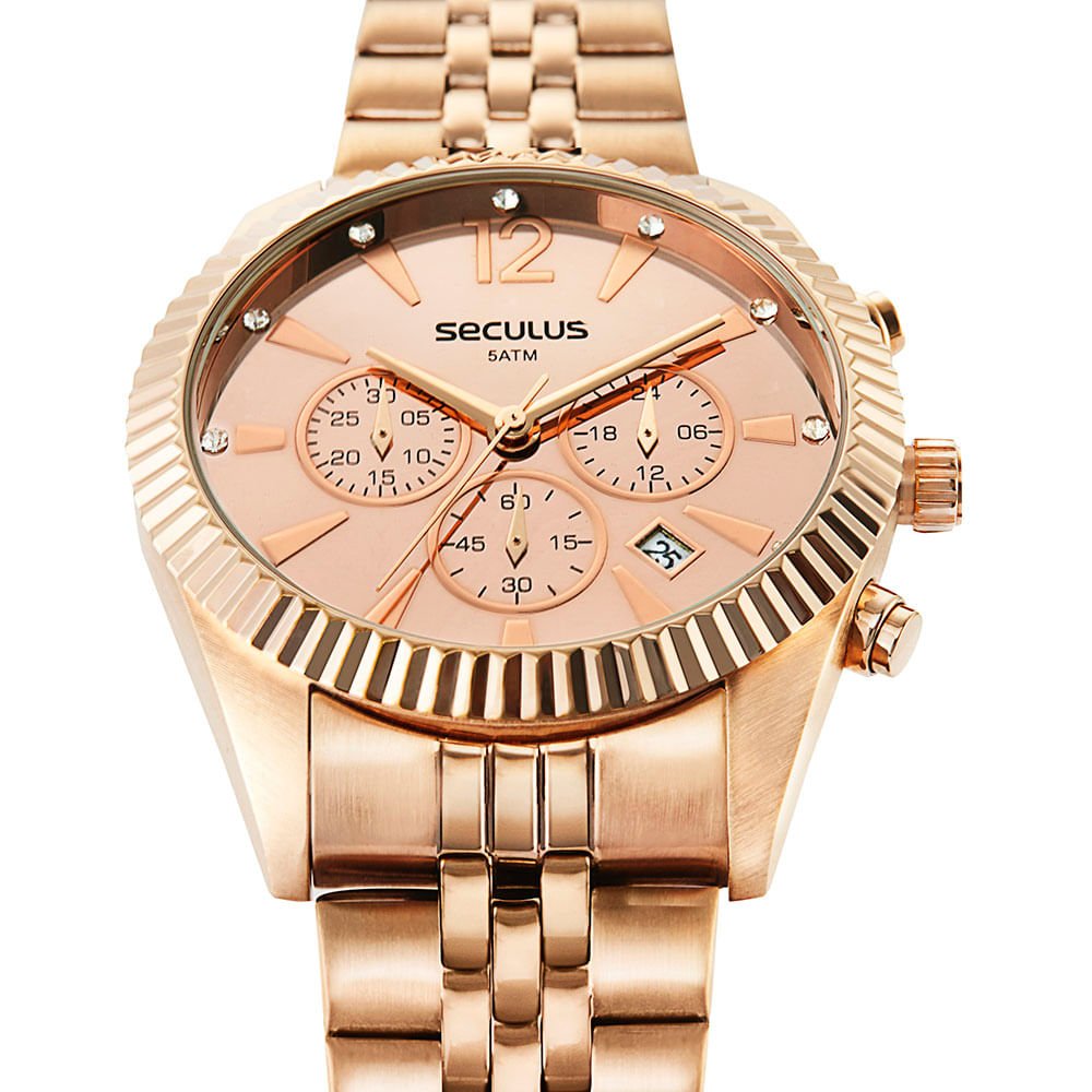 Relógio Feminino Cronógrafo Casual Rose Gold Rosa 4