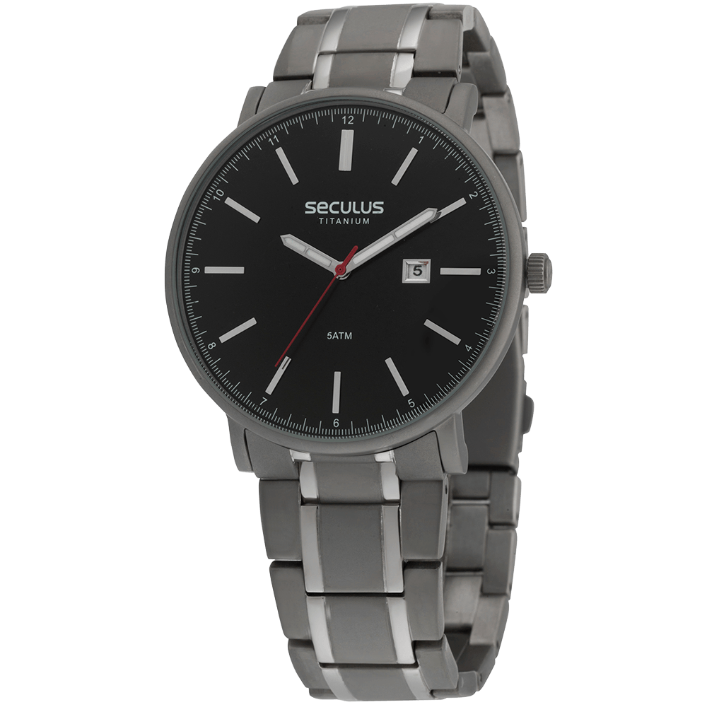 Relógio Masculino em Titânio Calendário Cinza Cinza 1