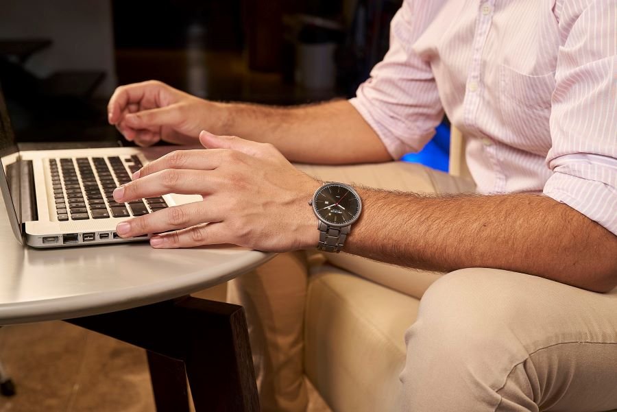 Relógio Masculino em Titânio Calendário Cinza Cinza 3