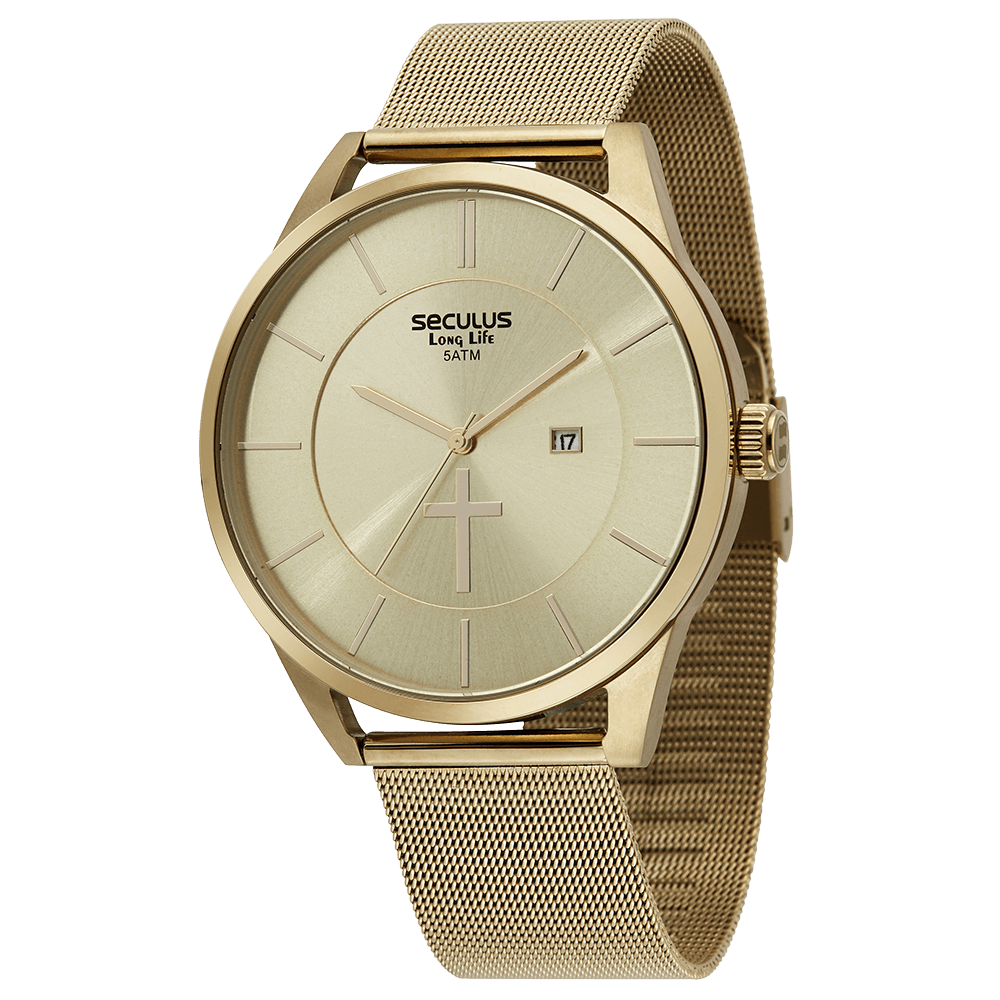 Kit Relógio Masculino Pai Nosso Dourado Dourado 3