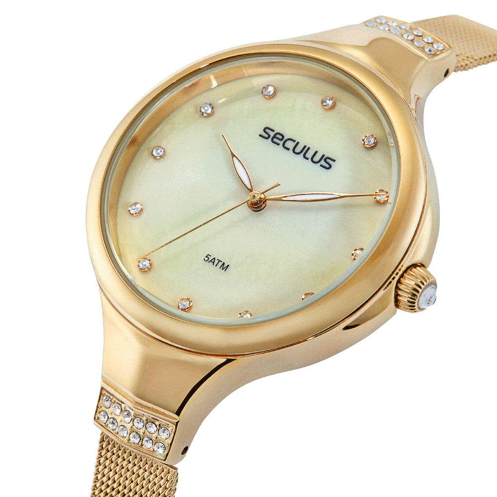 Relógio Feminino Madrepérola Dourado Dourado 2