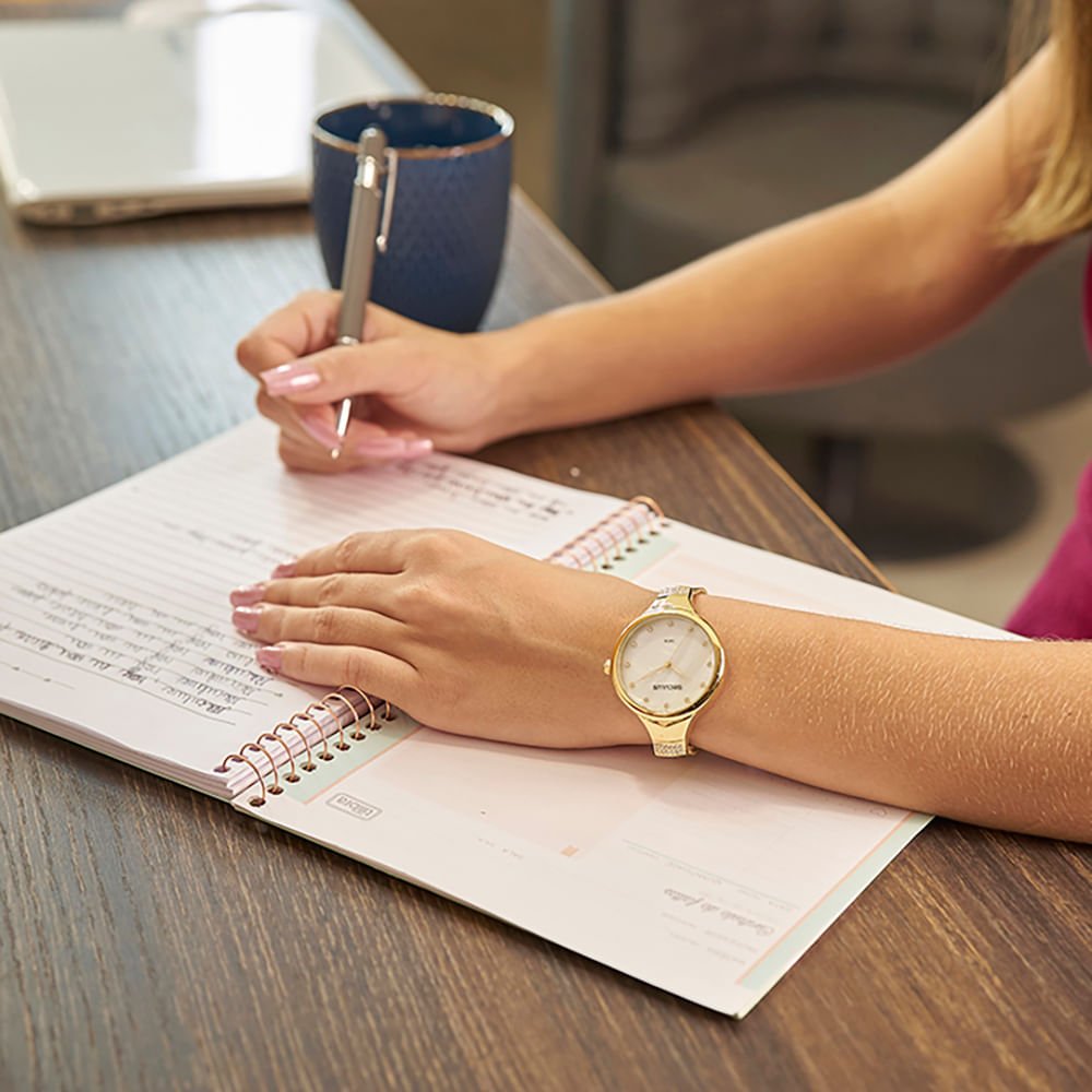 Relógio Feminino Madrepérola Dourado Dourado 6