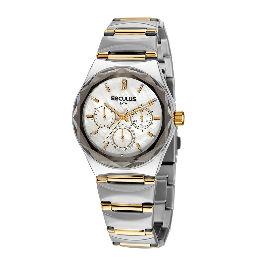 Relógio Feminino Multifunção Aço Dourado Dourado 2