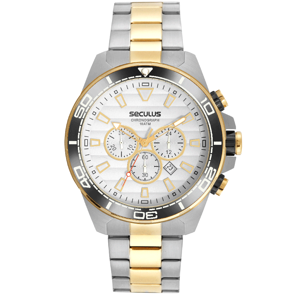 Relógio Masculino Cronógrafo Prata e Dourado Prata 5