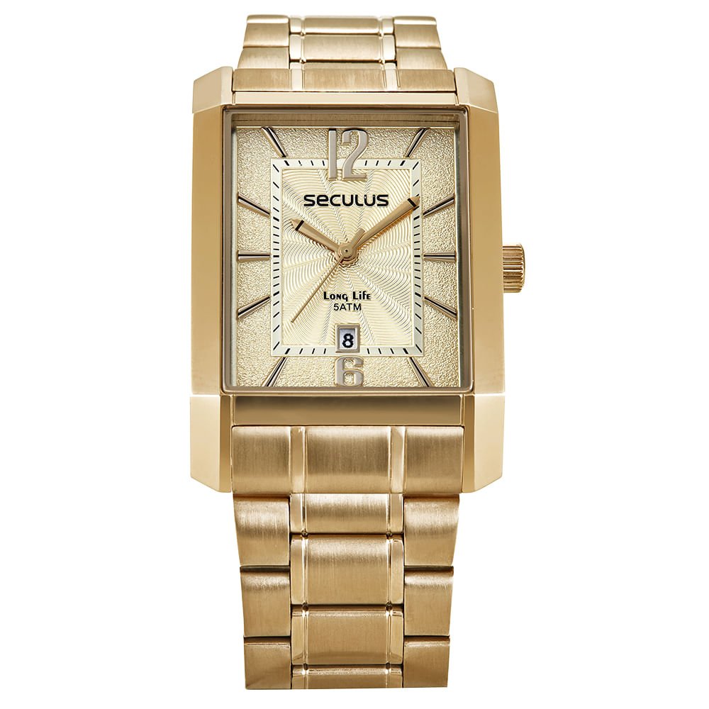 Relógio Masculino Quadrado Aço Dourado Dourado 2