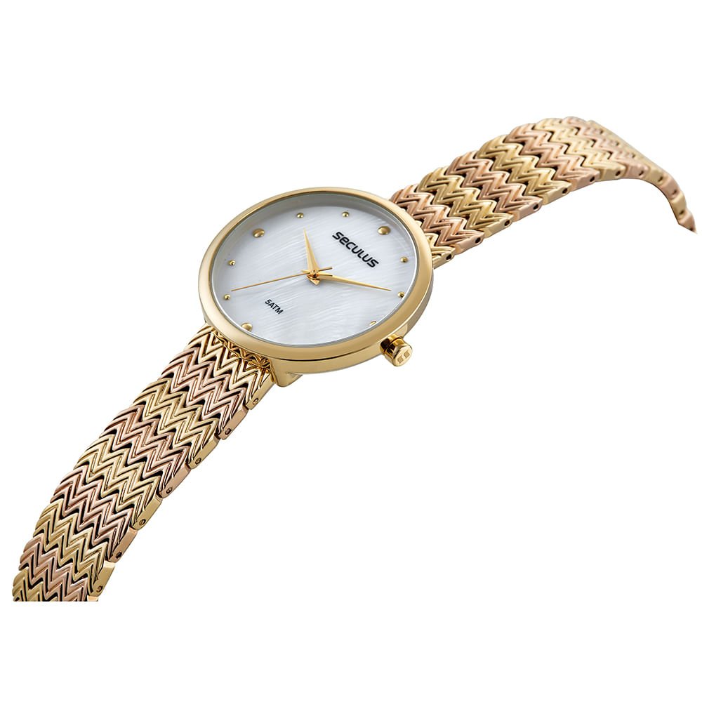 Relógio Feminino Madrepérola Dourado e Rosé Dourado 4