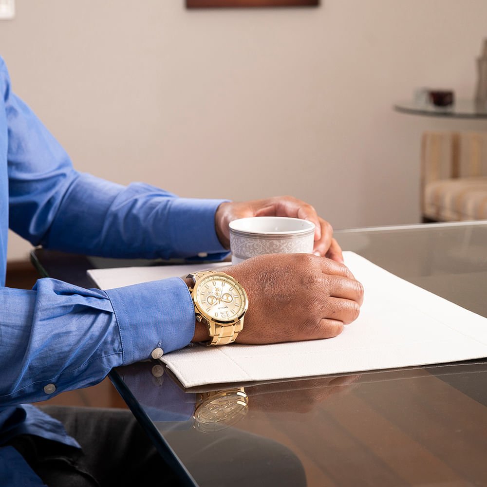 Relógio Masculino Cronógrafo Aço Dourado Dourado 4