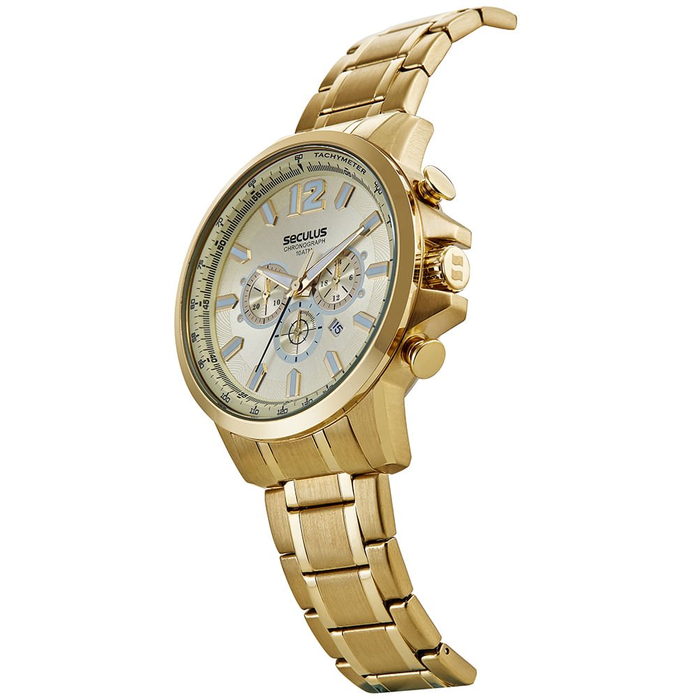 Relógio Masculino Cronógrafo Aço Dourado Dourado 6