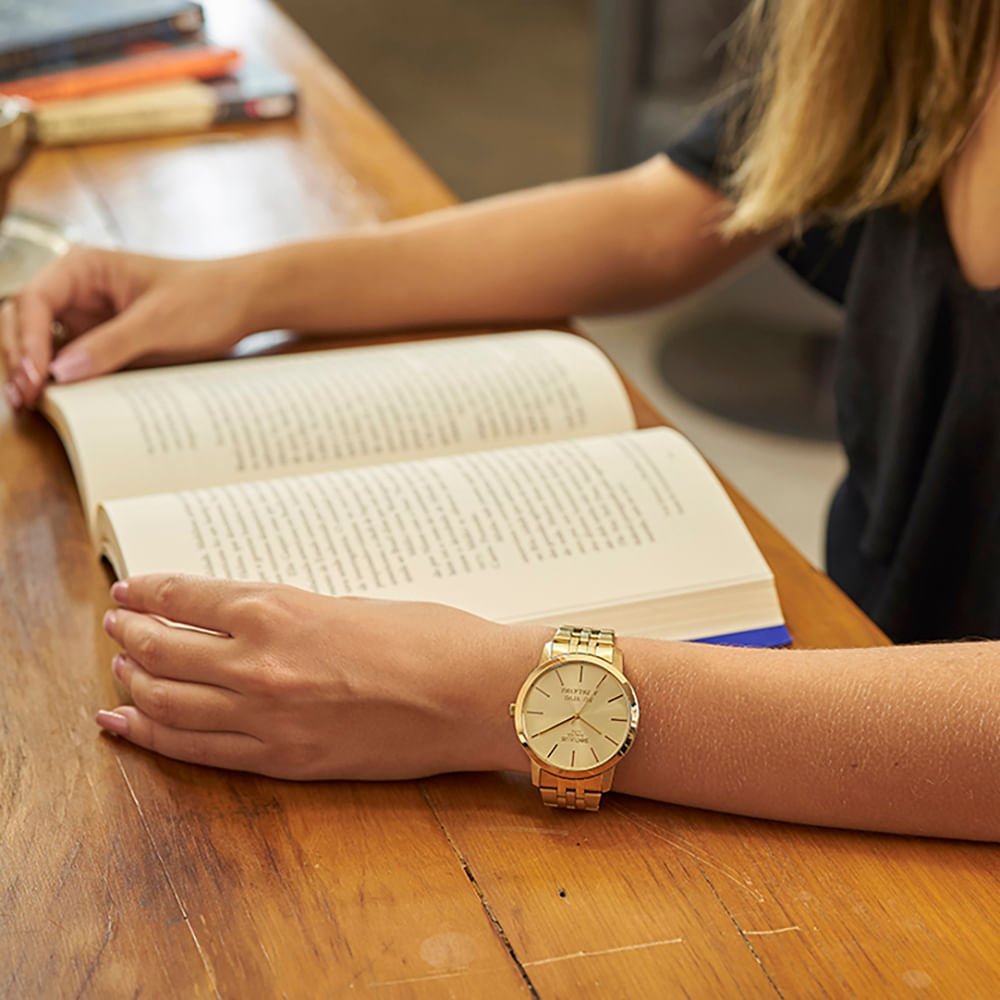 Kit Relógio Feminino Dourado Eu Vivo a Palavra Dourado 4