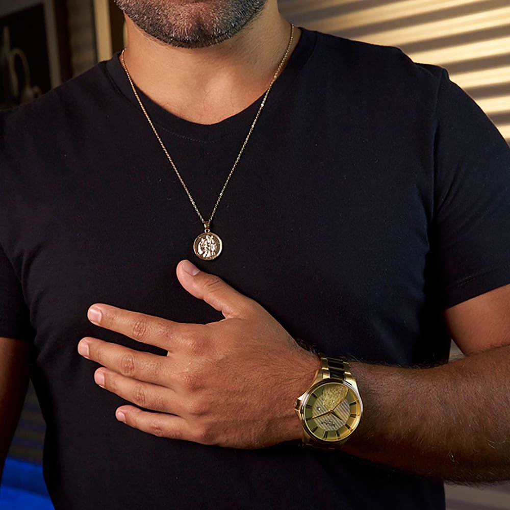 Kit Relógio Masculino Sagrada Família Dourado Dourado 5