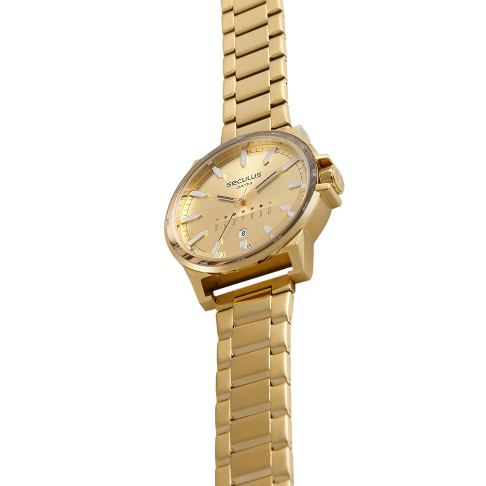 Relógio Masculino Aço Casual Dourado Dourado 4
