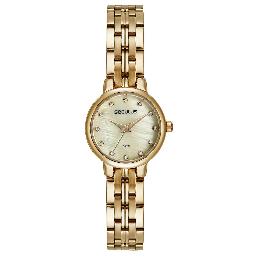 Kit Relógio Feminino Clássico Dourado com Colar Dourado 2