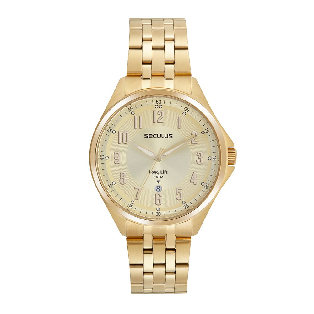 Relógio Masculino Aço com Calendário Dourado Dourado 1