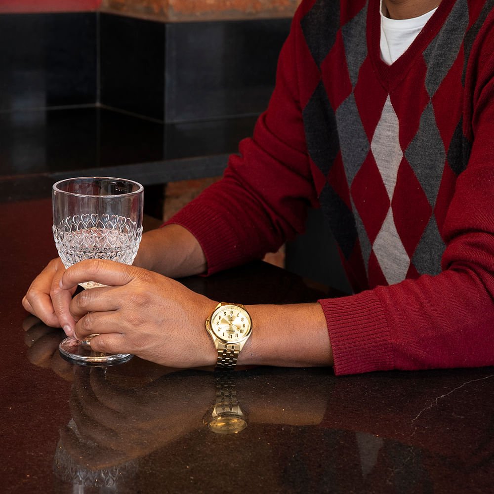 Relógio Masculino Aço com Calendário Dourado Dourado 3