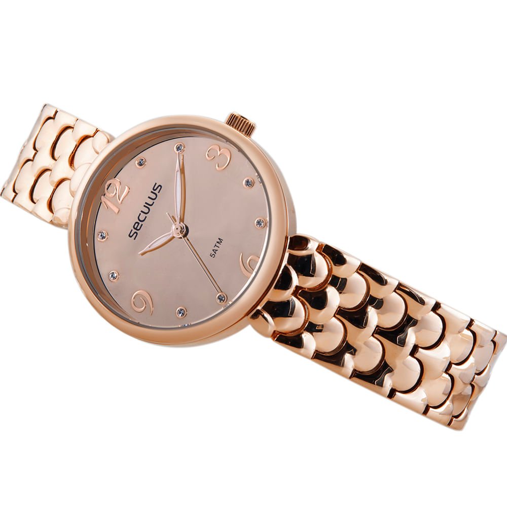 Relógio Feminino Serpens Espelhado Cristais Rosé Rosa 6