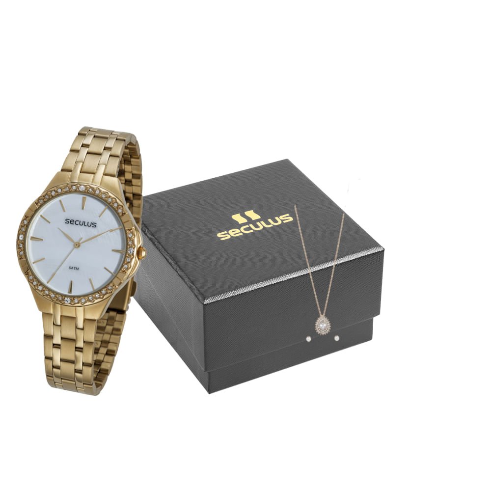 Kit Relógio Feminino Dourado Com Semijoias Dourado 1