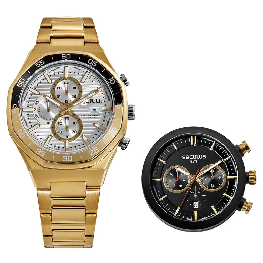 Relógio Masculino Cronógrafo Troca Caixa Dourado Dourado 1