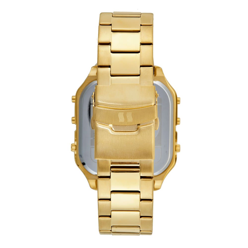 Relógio Masculino Anadigi Quadrado Aço Dourado Dourado 3