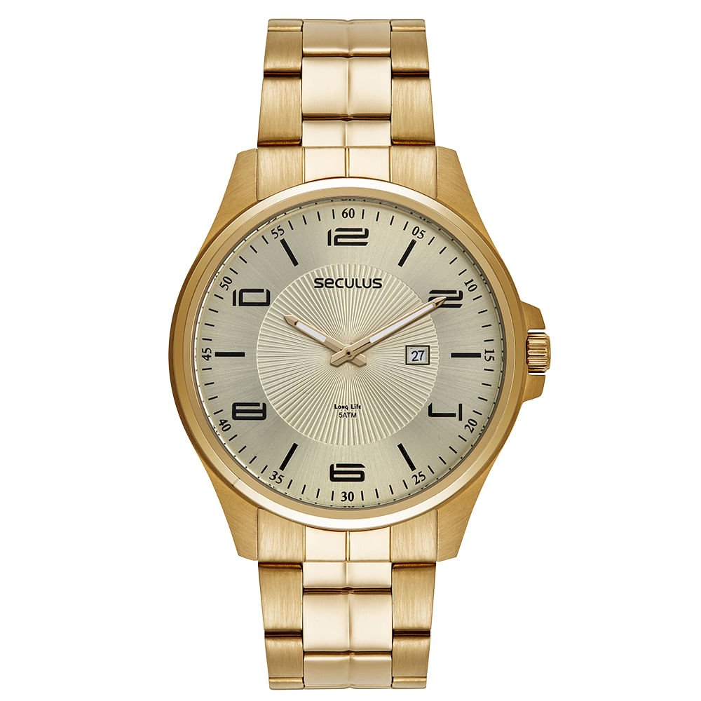 Kit Relógio Masculino Casual Dourado Com Pulseira Dourado 2