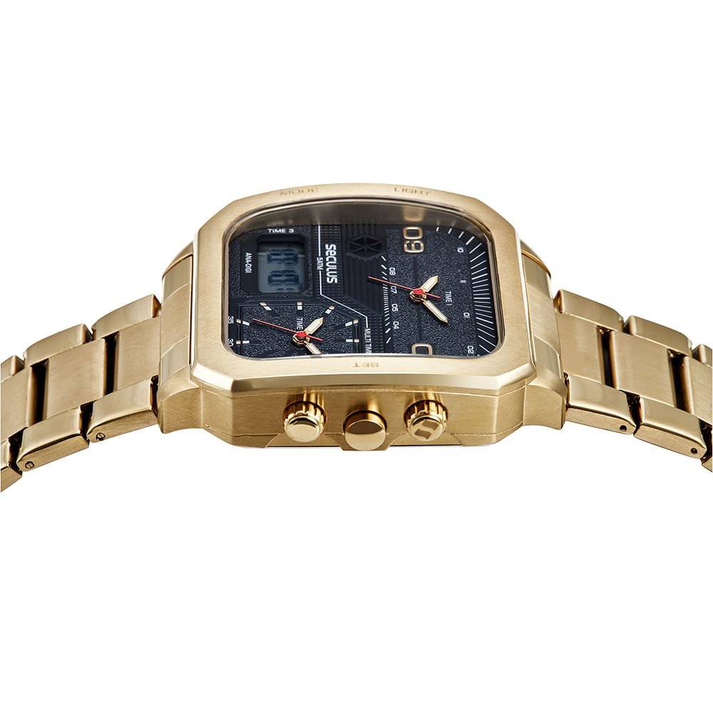 Relógio Masculino Anadigi Quadrado Dourado Dourado 5